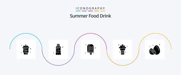 Summer Food Drink Glyph Icon Pack Including Fruit Meal Drink — Stockvector