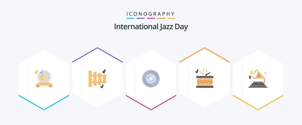 International Jazz Day Flat Icon Pack Including Sound Sticks Disc — Vettoriale Stock