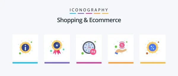 Shopping Ecommerce Flat Icon Pack Including Tag Discount Hours Percentage — Stock Vector