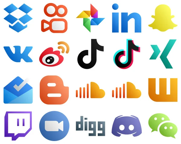 Modern Gradient Social Media Icons Inbox Sina China Douyin Icons — Stockvector