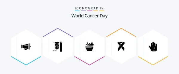 World Cancer Day Glyph Icon Pack Including Bowl Medicine Hospital — Image vectorielle