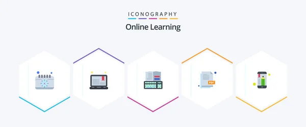 Online Learning Flat Icon Pack Including Educational App File Note — Stockvector