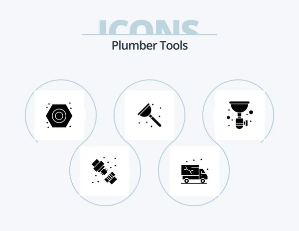 Plumber Glyph Icon Pack Icon Design Pipe Repair Truck Plumber — Archivo Imágenes Vectoriales