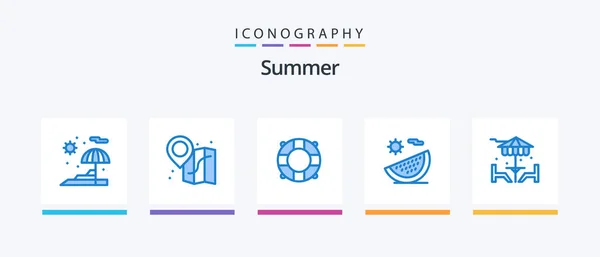 Summer Blue Icon Pack Including Furniture Decoration Summer Beach Summer — Stok Vektör