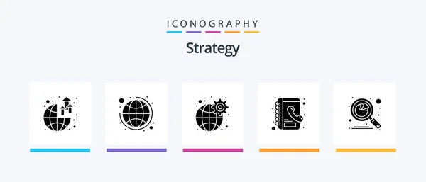 Strategy Glyph Icon Pack Including Data Analysis Gear Phone Book — Vetor de Stock