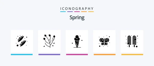 Spring Glyph Icon Pack Including Food Bug Ice Cream Fly — Διανυσματικό Αρχείο