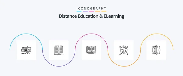Distance Education Elearning Line Icon Pack Including Light Book Bulb — Stock vektor
