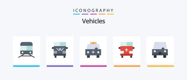 Vehicles Flat Icon Pack Including Transportation Land Vehicle Ambulance Transport — Vettoriale Stock
