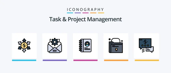 Task Project Management Line Filled Icon Pack Including Watch Clock — 图库矢量图片