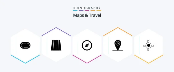 Maps Travel Glyph Icon Pack Including Location — Archivo Imágenes Vectoriales