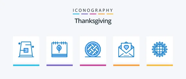 Thanksgiving Blue Icon Pack Including Love Letter Heart Leaf Pumpkin — Wektor stockowy