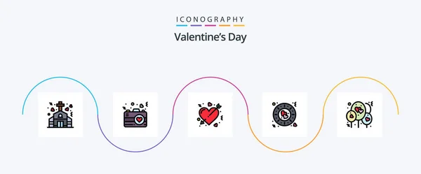 Valentines Day Line Filled Flat Icon Pack Including Balloon Plate — Image vectorielle