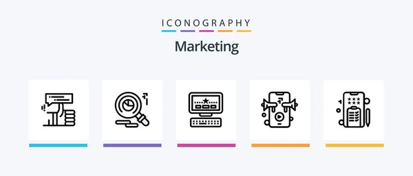 Marketing Line Icon Pack Including Online Advertising User Bag Creative — Stok Vektör