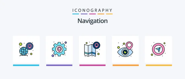 Navigation Line Filled Icon Pack Including Home Direction Pin Location — Vetor de Stock