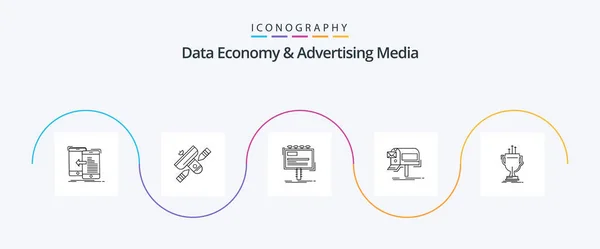 Data Economy Advertising Media Line Icon Pack Including Marketing Campaigns — Vetor de Stock