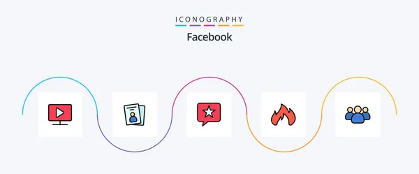 Facebook Line Filled Flat Icon Pack Including Group Spark Chat — Vetor de Stock