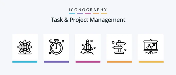 Task Project Management Line Icon Pack Including Business Files Table — Διανυσματικό Αρχείο