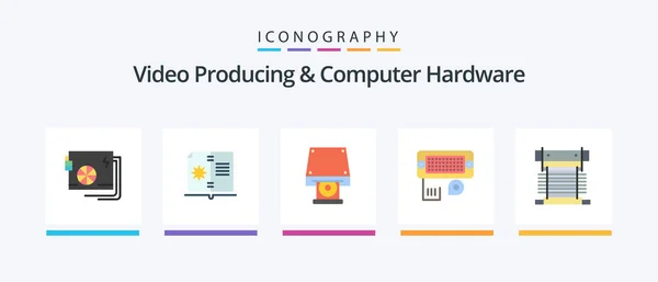 Video Producing Computer Hardware Flat Icon Pack Including Computer Data — Stock vektor