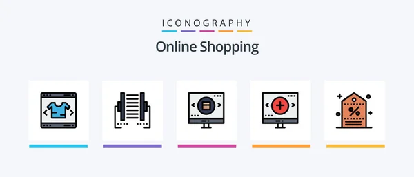 Online Shopping Line Filled Icon Pack Including Mouse Basket Shopping — Vector de stock