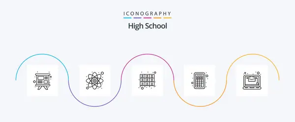 High School Line Icon Pack Including Education Math Cabinet Calculator — Stockvektor