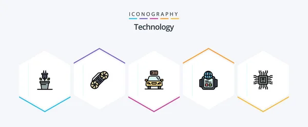 Technology Filledline Icon Pack Including Technology Cpu Electric Book Watch — Stock vektor
