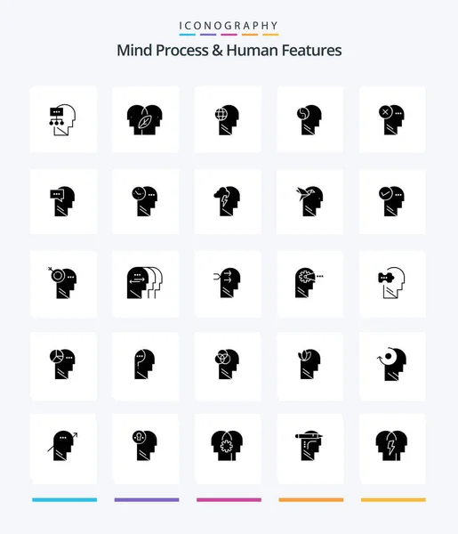 Creative Mind Process Human Features Glyph Solid Black Icon Pack — Vector de stock