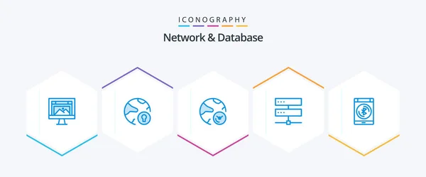Network Database Blue Icon Pack Including Digital Connection Padlock Research — Stok Vektör