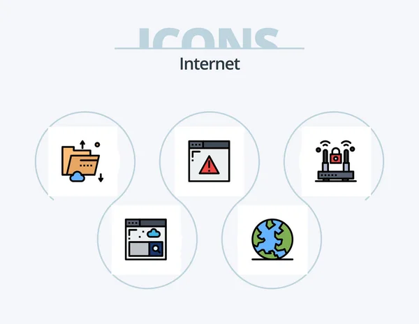 Internet Line Filed Icon Pack 5アイコンデザイン 警備だ 地球だ インターネットだ サーバーだ — ストックベクタ