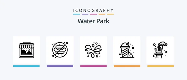 Water Park Line Icon Pack Including Park Mushroom Water Creative — Wektor stockowy