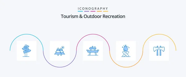 Tourism And Outdoor Recreation Blue 5 Icon Pack Including axe. camping. bench. campfire. picnic