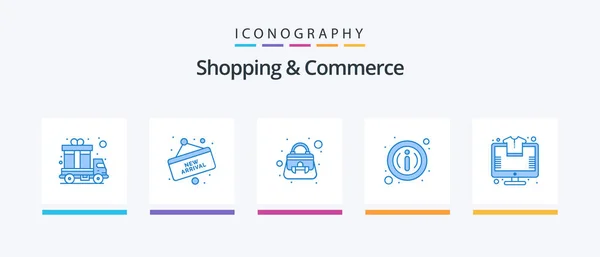 Shopping Commerce Blue Icon Pack Including Online Info Board Button — Stok Vektör