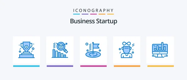 Business Startup Blue Icon Pack Including Web Computer Goal Chart — Stock Vector