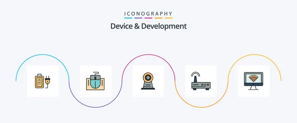 Device Development Line Filled Flat Icon Pack Including Monitor Education — Image vectorielle