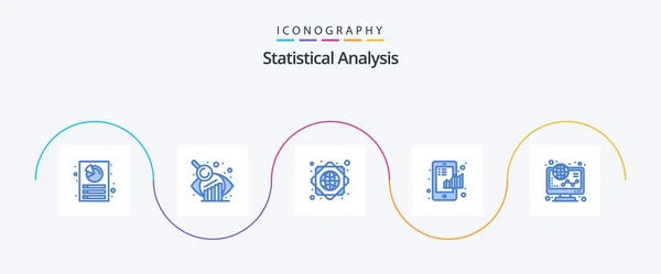 Statistical Analysis Blue Icon Pack Including Graph Ecommerce Global Network — Vetor de Stock