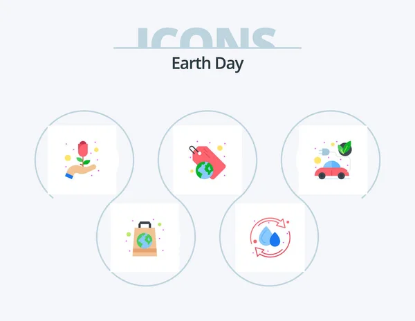Earth Day Flat Icon Pack Icon Design Electric Tag Care — Stockvector