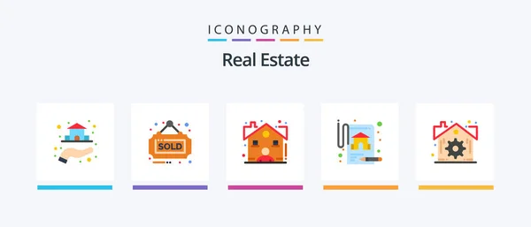 Real Estate Flat Icon Pack Including Settings Estate Broker Real — Vetor de Stock