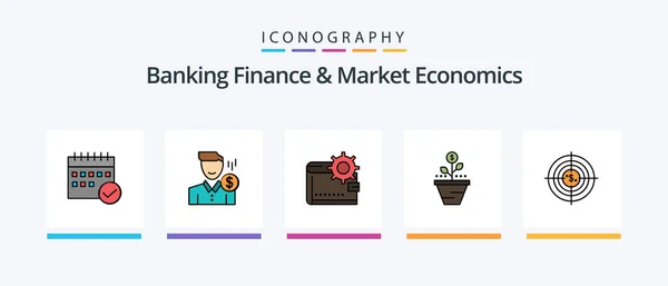 Banking Finance Market Economics Line Filled Icon Pack Including Growth — Vetor de Stock