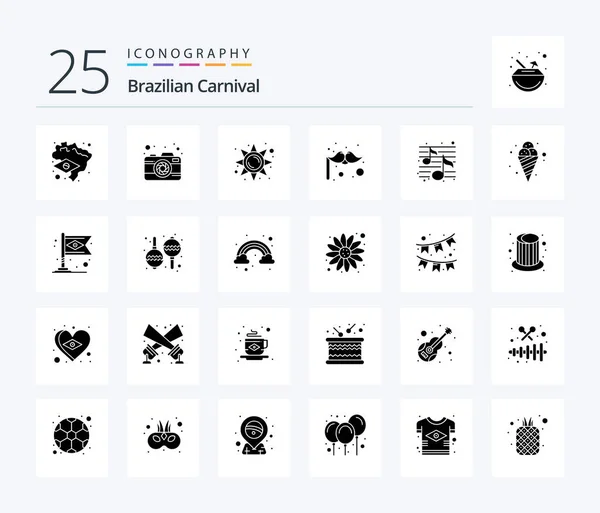 Brazilian Carnival Solid Glyph Icon Pack Including Night Song Light — Archivo Imágenes Vectoriales