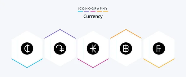 Currency Glyph Icon Pack Including Thai Baht Currency Lao — Διανυσματικό Αρχείο