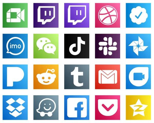 Complete Social Media Icon Pack Icons Slack China Video Video — Archivo Imágenes Vectoriales