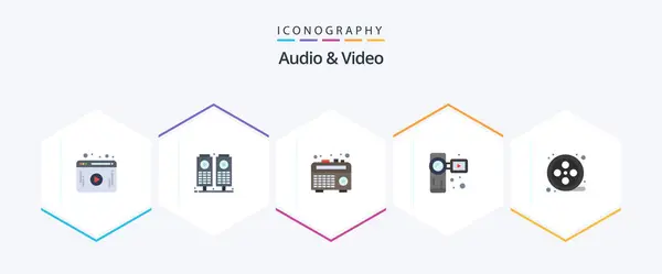 Audio Video Flat Icon Pack Including Reel Recorder Movie Reel — Stockový vektor