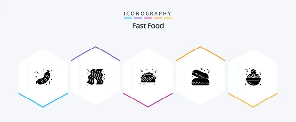 Fast Food Glyph Icon Pack Including Fast Food Taco Spaghetti — Stock vektor