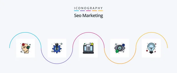 Seo Marketing Line Filled Flat Icon Pack Including View Поиск — стоковый вектор