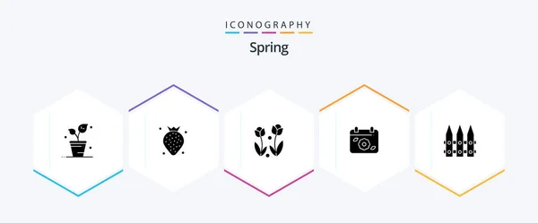 Spring Glyph Icon Pack Including Fence Date Flora Flower Spring — Stockový vektor