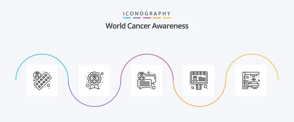 World Cancer Awareness Line Icon Pack Including Radiation Machine Chat — Stockvektor