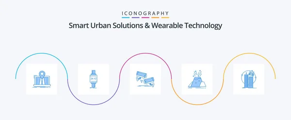 Smart Urban Solutions Wearable Technology Blue Icon Pack Including Eruption — Archivo Imágenes Vectoriales