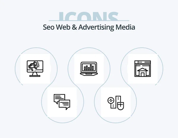 Seo Web Advertising Media Line Icon Pack Icon Design Layout — 图库矢量图片