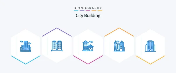 City Building Blue Icon Pack Including Corporation Building Bank Account — Stockvector
