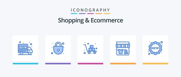 Shopping Ecommerce Blue Icon Pack Including New Badge Delivery Store — Vetor de Stock