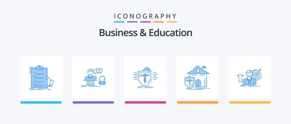 Business Education Blue Icon Pack Including House Insurance Contact Safe — Vetor de Stock
